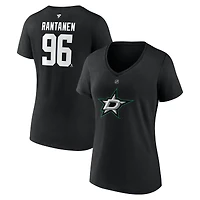 T-shirt col V noir authentique avec nom et numéro Stack des Dallas Stars pour femme Fanatics Mikko Rantanen