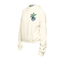 Women's New Era Cream Dallas Stars Glam Game Quarter-Zip Cropped Floral Hoodie Pullover