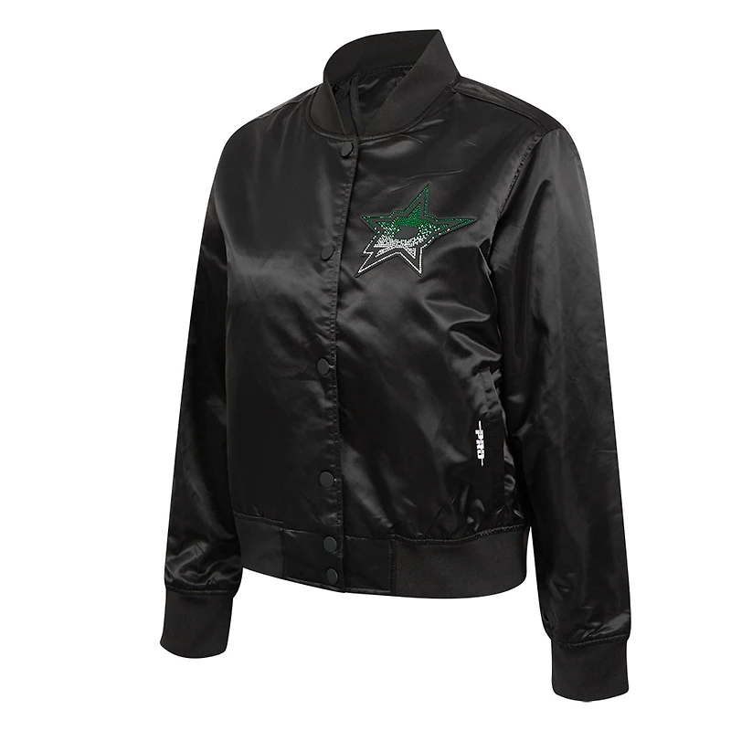 Women's Pro Standard  Black Dallas Stars Rhinestone Jewels Satin Full-Snap Jacket