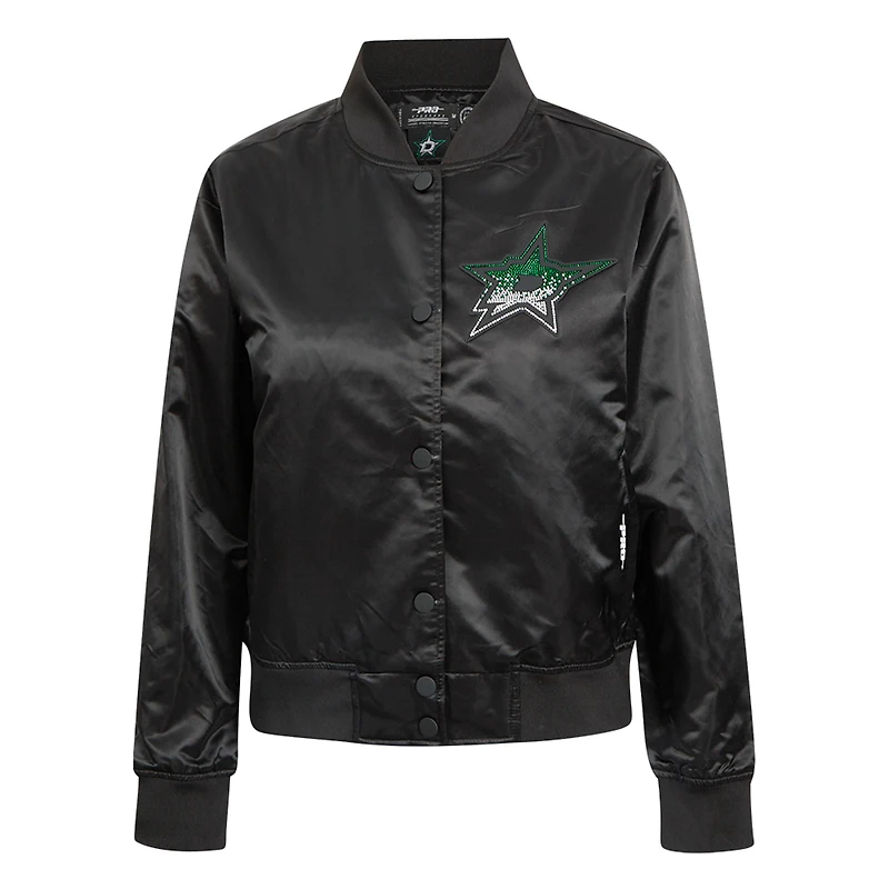 Women's Pro Standard  Black Dallas Stars Rhinestone Jewels Satin Full-Snap Jacket