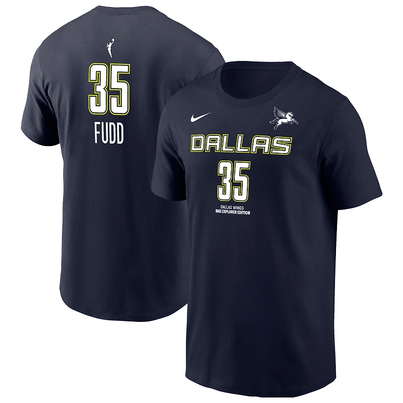T-shirt Nike Azzi Fudd bleu marine Dallas Wings Explorer Edition pour homme, avec nom et numéro