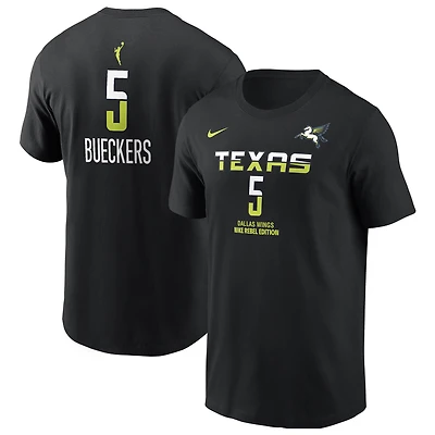 T-shirt Nike Paige Bueckers pour homme, noir, Dallas Wings, édition Rebel Draft WNBA 2025, avec nom et numéro