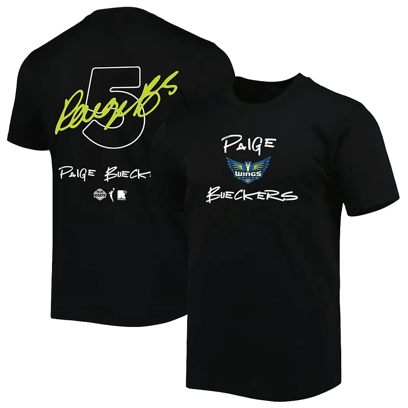 T-shirt unisexe round21 Paige Bueckers noir Dallas Wings 2025 WNBA Draft nom et numéro