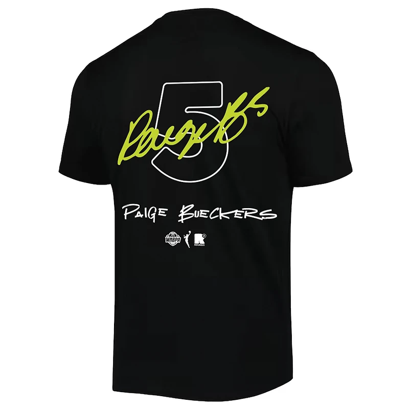 T-shirt unisexe round21 Paige Bueckers noir Dallas Wings 2025 WNBA Draft nom et numéro