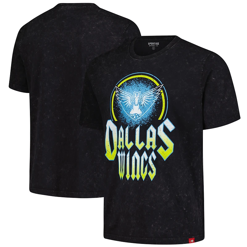 T-shirt unisexe Sportiqe noir Dallas Wings Rock & Roll Collection Angus Mineral Wash