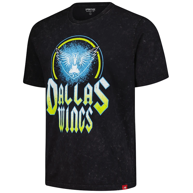 T-shirt unisexe Sportiqe noir Dallas Wings Rock & Roll Collection Angus Mineral Wash