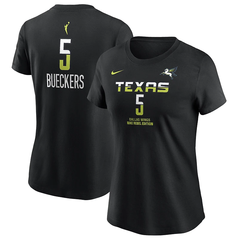 T-shirt Nike Paige Bueckers noir pour femme, Dallas Wings, édition Rebel Draft WNBA 2025, avec nom et numéro