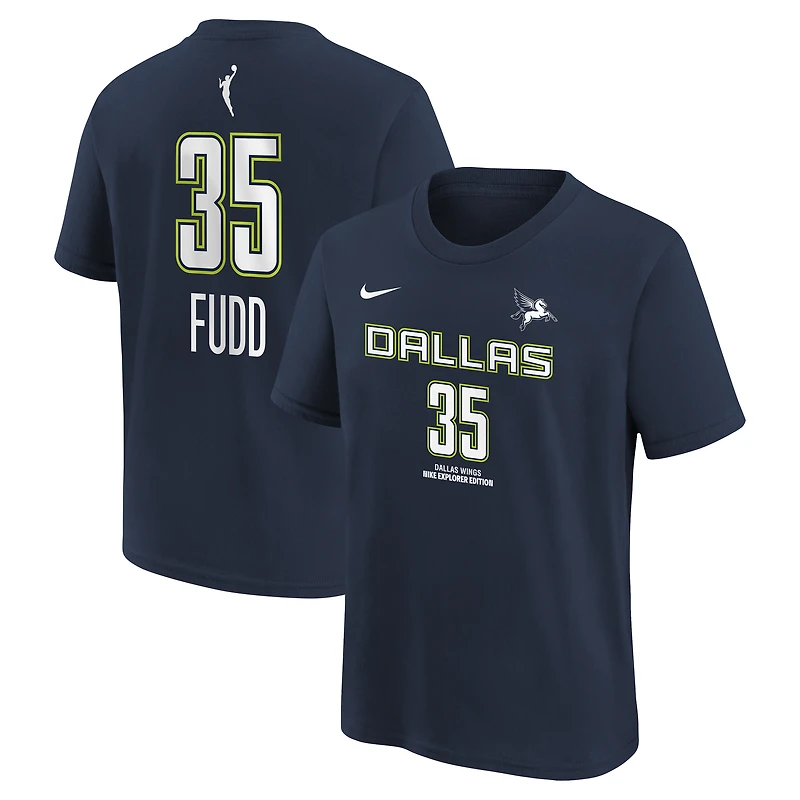 T-shirt Nike Azzi Fudd bleu marine Dallas Wings Explorer Edition pour enfant, nom et numéro