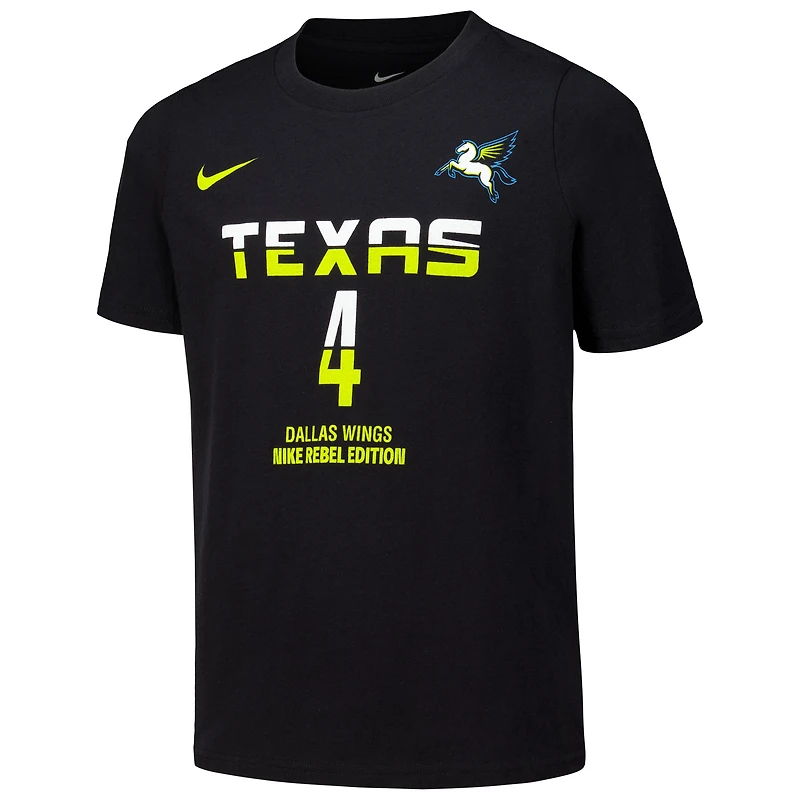 T-shirt Nike Jacy Sheldon noir Dallas Wings Draft Rebel Edition pour enfant, avec nom et numéro