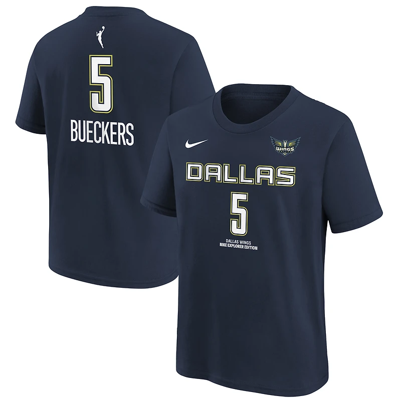 T-shirt Nike Paige Bueckers bleu marine Dallas Wings 2025 WNBA Draft Explorer Edition avec nom et numéro