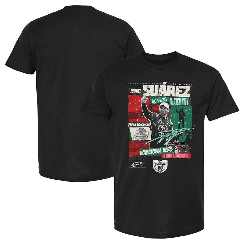 Men's Checkered Flag Sports Black Daniel Suarez 2025 The Chilango 150 Race Win T-Shirt