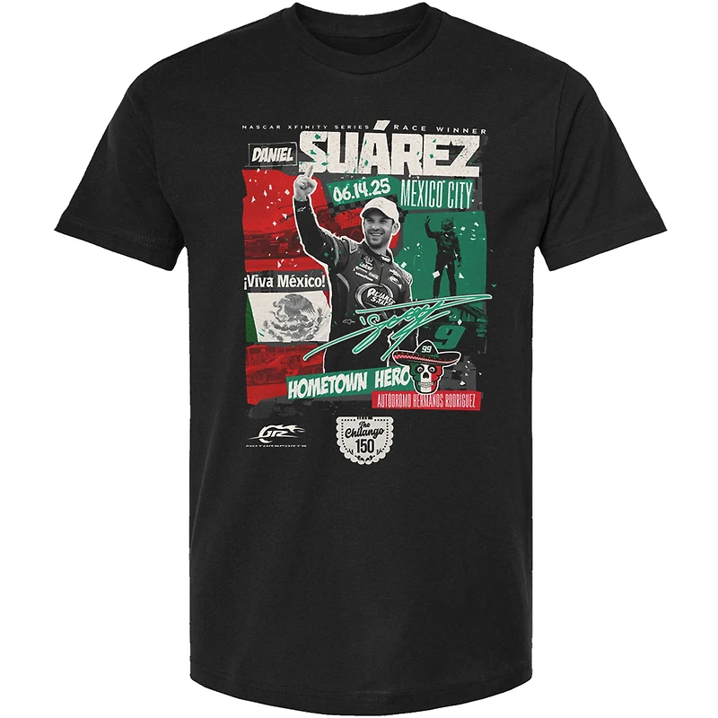 T-shirt noir à damier pour homme, Daniel Suarez, vainqueur de la course Chilango 150 en 2025