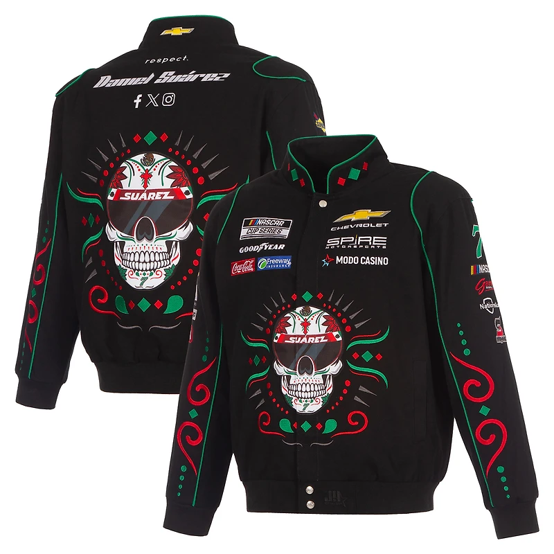 Men's JH Design Black Daniel Suarez 2026 Sugar Skull Full-Snap Twill Racing Jacket