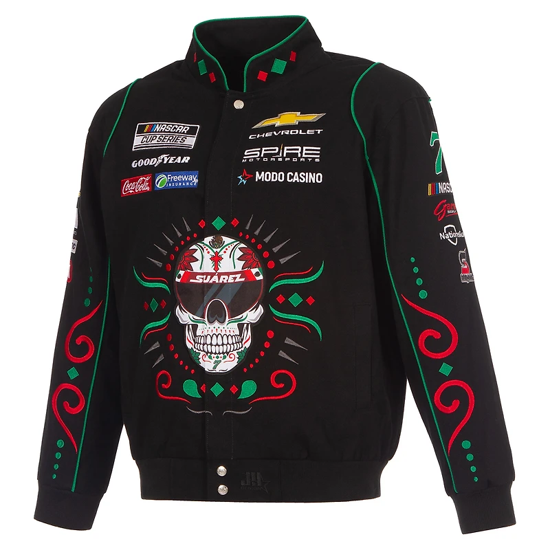 Veste de course en sergé à boutons-pression JH Design noire Daniel Suarez 2026 Sugar Skull pour homme