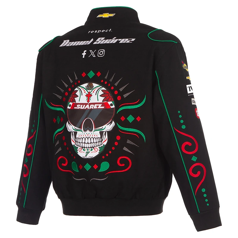 Men's JH Design Black Daniel Suarez 2026 Sugar Skull Full-Snap Twill Racing Jacket