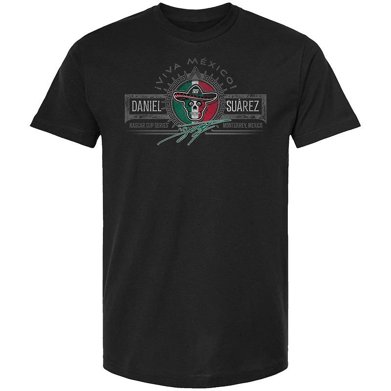 T-shirt noir pour homme de la collection Trackhouse Racing Team avec emblème du patrimoine mexicain Daniel Suarez