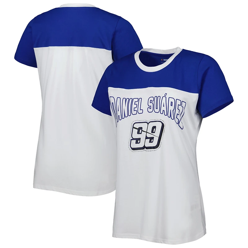 Women's G-III 4Her by Carl Banks White/Light Blue Daniel Suarez Box Score T-Shirt