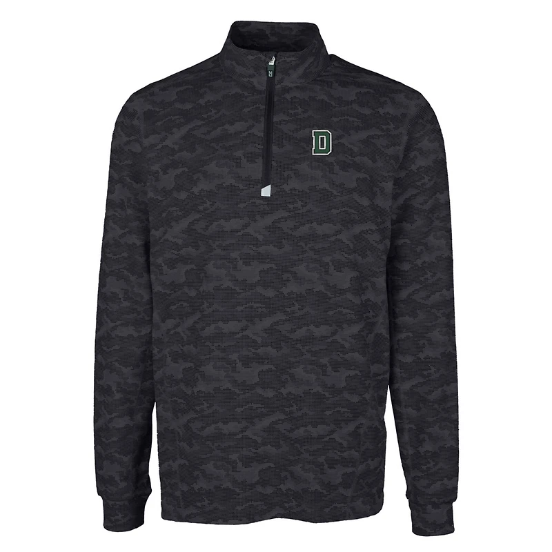 Men's Cutter & Buck Black Dartmouth Big Green Tall Traverse Camo Print Stretch Quarter-Zip Pullover Top