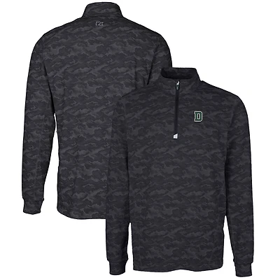 Men's Cutter & Buck Black Dartmouth Big Green Tall Traverse Camo Print Stretch Quarter-Zip Pullover Top
