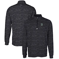 Men's Cutter & Buck Black Dartmouth Big Green Tall Traverse Camo Print Stretch Quarter-Zip Pullover Top