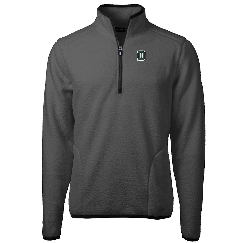 Men's Cutter & Buck  Gray/Black Dartmouth Big Green Cascade Eco Sherpa Fleece Quarter-Zip Pullover Jacket