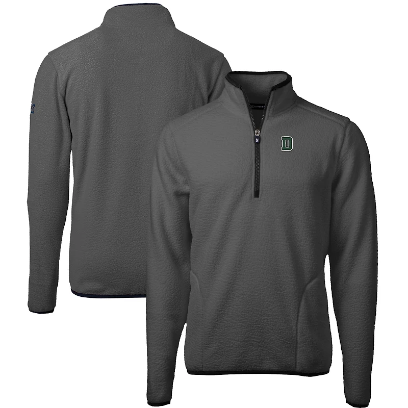 Men's Cutter & Buck Gray/Black Dartmouth Big Green Cascade Eco Sherpa Fleece Quarter-Zip Pullover Jacket