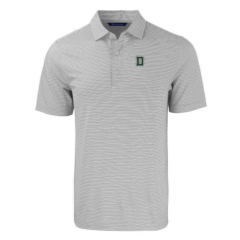 Polo recyclé extensible à double rayure écologique Forge pour homme, gris/blanc, Dartmouth Big Green, coupe Cutter & Buck, grande et taille