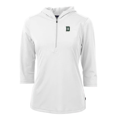 Women's Cutter & Buck White Dartmouth Big Green Virtue Eco Pique Half-Zip 3/4 Sleeve Pullover Hoodie