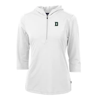 Women's Cutter & Buck White Dartmouth Big Green Virtue Eco Pique Half-Zip 3/4 Sleeve Pullover Hoodie