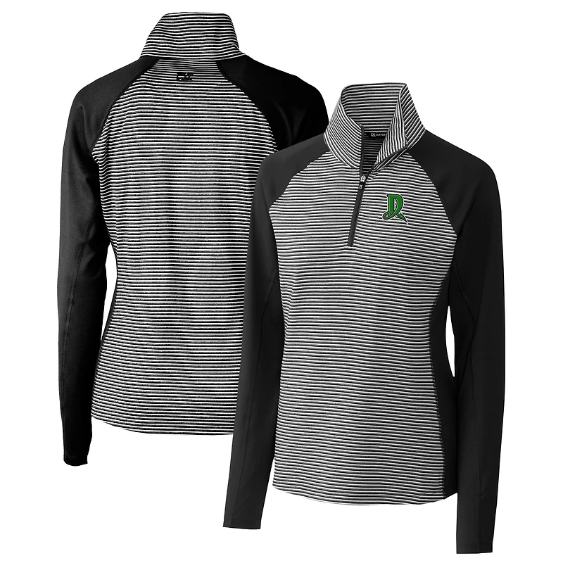 Women's Cutter & Buck  Black Dayton Dragons Forge DryTec Tonal Stripe Stretch Half-Zip Top