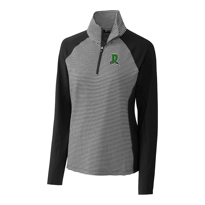 Women's Cutter & Buck  Black Dayton Dragons Forge DryTec Tonal Stripe Stretch Half-Zip Top