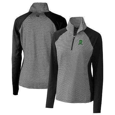 Women's Cutter & Buck  Black Dayton Dragons Forge DryTec Tonal Stripe Stretch Half-Zip Top