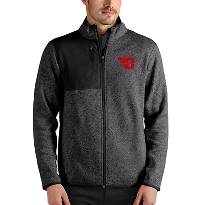 Men's Antigua Heathered Charcoal Dayton Flyers Fortune Full-Zip Jacket