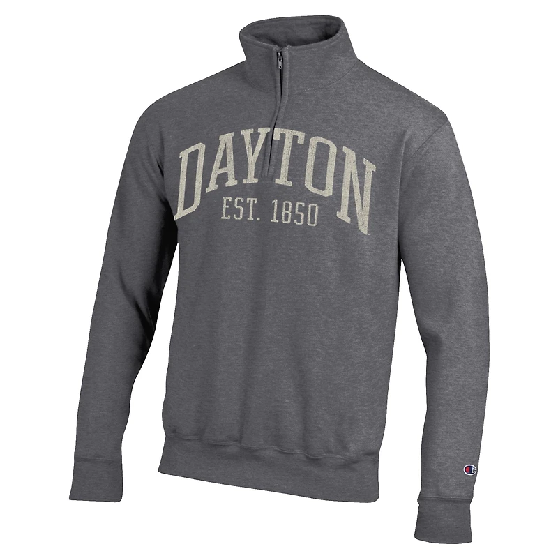 Men's Champion Heather Gray Dayton Flyers Established Date Quarter-Zip Pullover