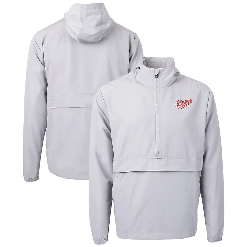 Men's Cutter & Buck Gray Dayton Flyers Vault Charter Eco Recycled Half-Zip Anorak Jacket