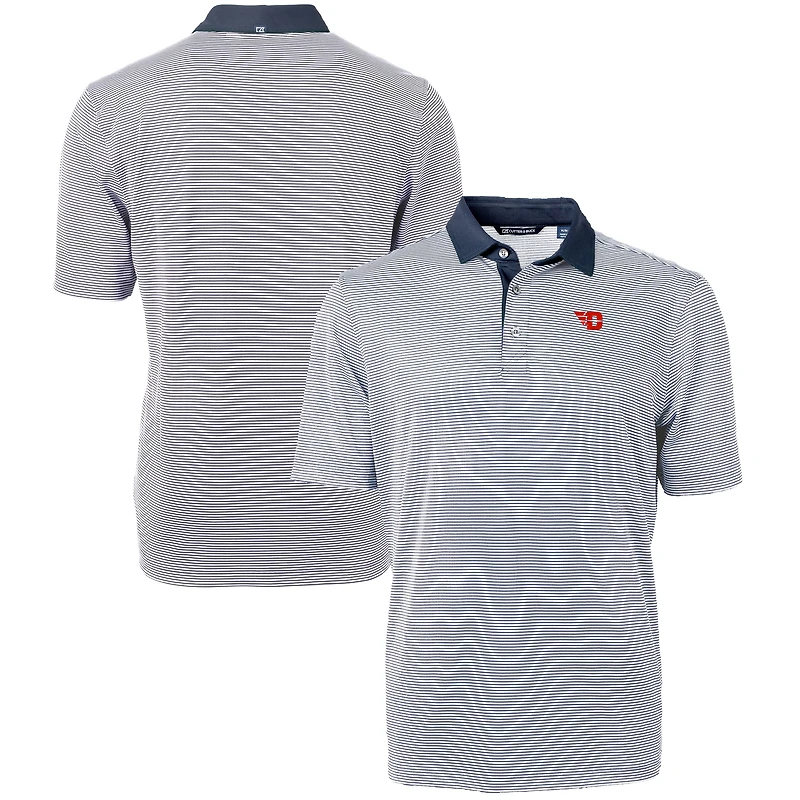 Men's Cutter & Buck Navy/White Dayton Flyers Big Tall Virtue Eco Pique Micro Stripe Recycled Polo