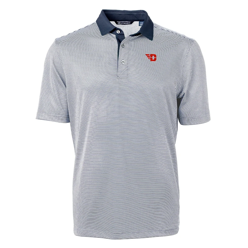 Men's Cutter & Buck  Navy/White Dayton Flyers Big Tall Virtue Eco Pique Micro Stripe Recycled Polo