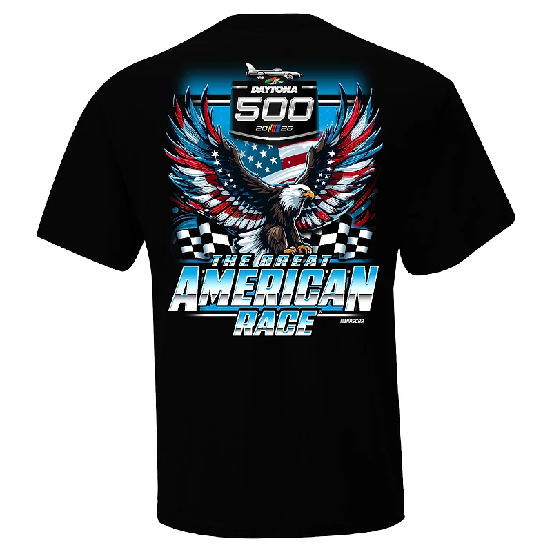 T-shirt noir à carreaux pour homme Daytona International Speedway 2026 500 Eagle
