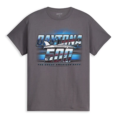 T-shirt homme à damier, motif drapeau, couleur anthracite, Daytona International Speedway 2026, 500, la grande course américaine
