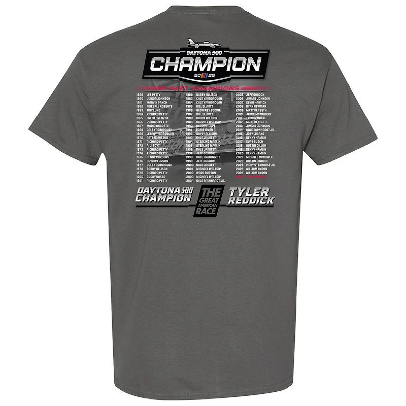 T-shirt homme à carreaux, motif drapeau, couleur anthracite, Tyler Reddick, champion du Daytona 500 2026, anciens champions