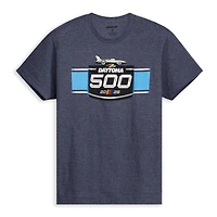 Men's Checkered Flag Sports Heather Navy Daytona International Speedway 2026 500 Logo T-Shirt