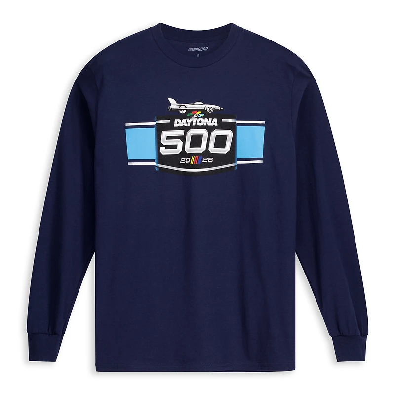 Men's Checkered Flag Sports Navy Daytona International Speedway 2026 500 Logo Long Sleeve T-Shirt
