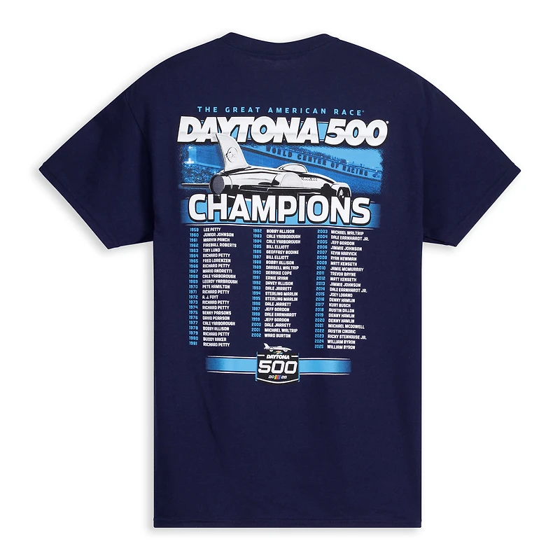 T-shirt homme à damier bleu marine Daytona International Speedway 2026 500, anciens champions