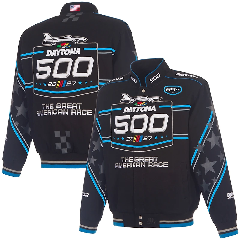 Men's JH Design Black Daytona International Speedway 2027 500 Full-Snap Twill Racing Jacket