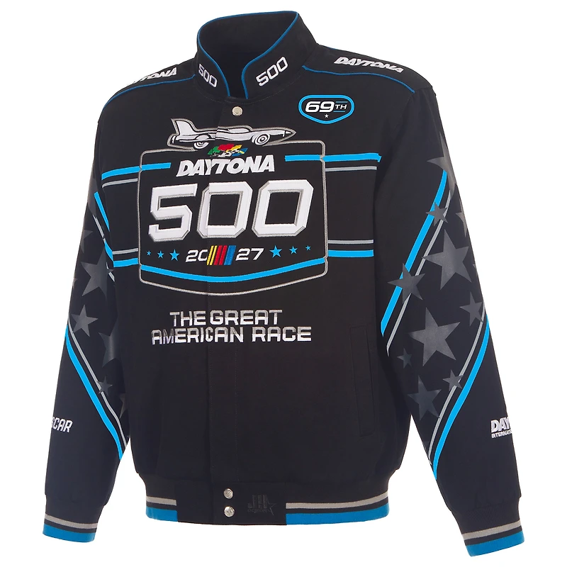 Men's JH Design Black Daytona International Speedway 2027 500 Full-Snap Twill Racing Jacket