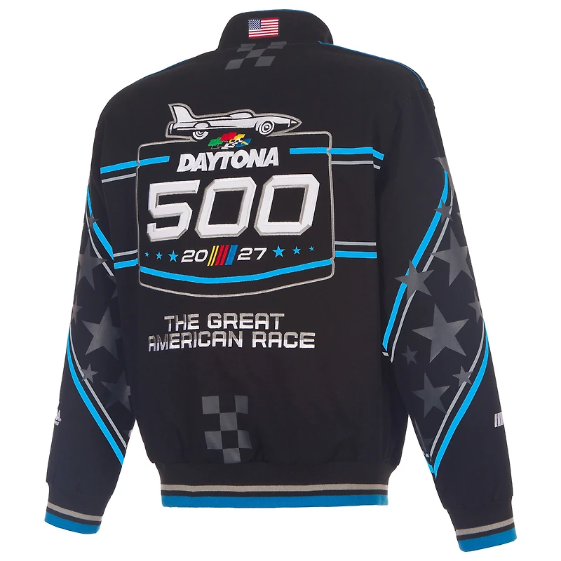 Men's JH Design Black Daytona International Speedway 2027 500 Full-Snap Twill Racing Jacket