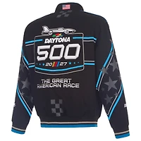 Men's JH Design Black Daytona International Speedway 2027 500 Full-Snap Twill Racing Jacket