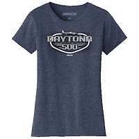 Women's Checkered Flag Sports Heather Navy Daytona International Speedway 2025 500 Graphic T-Shirt