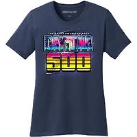 Women's Checkered Flag Sports Navy Daytona International Speedway 2025 500 Graphic T-Shirt