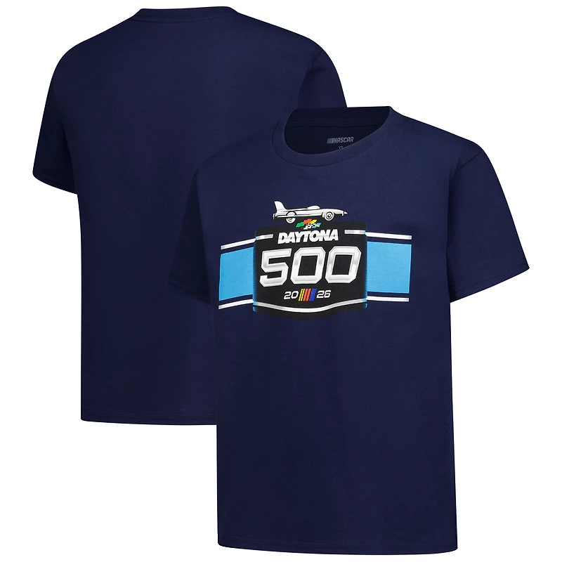 Youth Checkered Flag Sports Navy Daytona International Speedway 2026 500 Logo T-Shirt